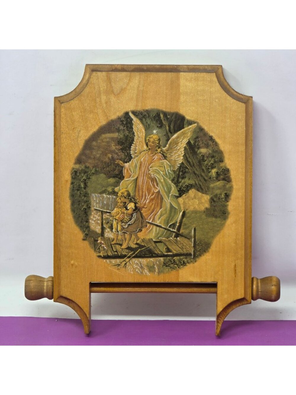 Vintage Guardian Angel Children Crossing Bridge Wood Wall Plaque Religious Decor